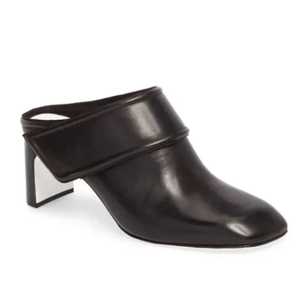 Rag & Bone Elliot Mid Heel Mules Black Leather Heels, 9.5